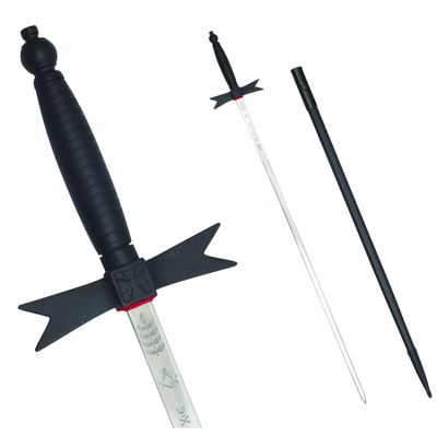 Bricks Masons Frimurerisk tempelridder sværd med sort fæste og sort skede 35 3 /4" + gratis sag
