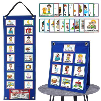 Barnas visuelle tidsplanleggingsdiagram, daglig arbeidsflytskjema for hjemmeskole2in1 filttavle