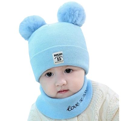 Varychmoo Kids Drenge Piger Vinter Varm Pom Pom Bobble Hat Toddler Strik Hue Tørklæde Sæt Himmelblå