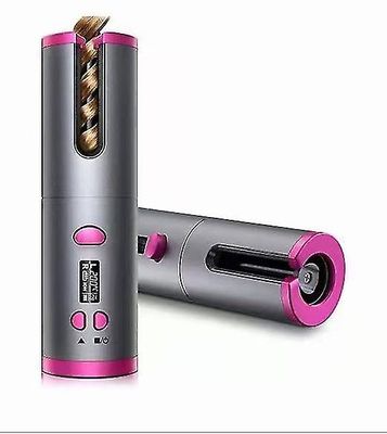 Coosilo Bærbar trådløs automatisk hårkrøller, lcd-skærm og usb genopladelig krøllestav til hår grå og rød