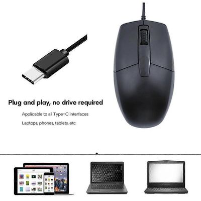 USB-tyypin C johdollinen hiiri kannettaville tietokoneille, matkapuhelimille ja tableteille 3 painikkeen ergonominen pelaaminen