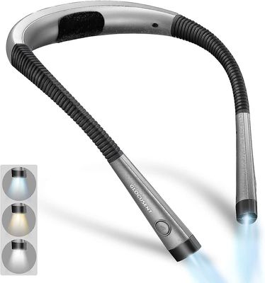 Glocusent ladattava kaulaan kiinnitettävä lukuvalo, sängyssä lukemiseen, 3 väriä, 6 kirkkaustasoa, taittuvat varret, pitkä käyttöikä, täydellinen l...