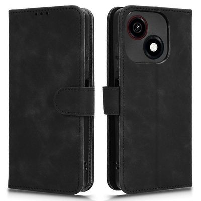 varten ZTE Blade A35e nahkakotelo Skin Feel Anti Drop Lompakko Flip Puhelimen Kansi - Musta Monivärinen Black