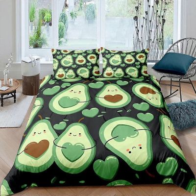 v465 Lakanat Avokado Fruit Heart Print Sarjakuva Pussilakanasetti Lasten vuodevaatteet Lakanat IU465 135x200cm 53x78in