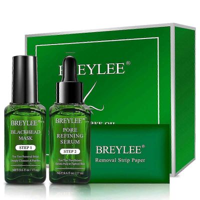 Mustapäiden poistonaamio Breylee 3 in 1 Anti-Blackhead Peel Off Face Mask Tea Tree Oil Vaihe 1 ja vaihe 2