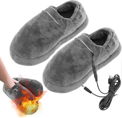 USB-sähkökäyttöiset lämmitetyt tossut Jalkalämmittimet miehille Naiset, Muhkeat ladattavat lämmityskengät, Talvea lämmittävät tossut Harmaa