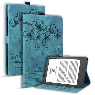 Amazon Kindle Paperwhite (2024) -kotelo, läppäteline, nahkainen tablettisuoja, kirsikankukkakissan ja imprintin kanssa