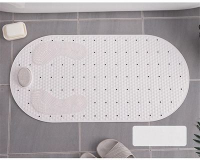Bruser Foot Scrubber Mat, Oval Anti Slip Badekar Mat Massager med sugekopper afløb huller (hvid)