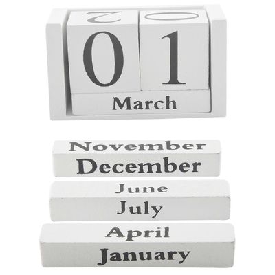 Vintage-puinen kalenteri, Shabby Chic -pöytäkalenteri, maalaismainen puinen neliökalenteri, kotitoimistokalenteri Valkoinen