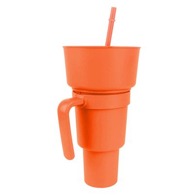 Monikäyttöinen välipalapidike Kuppi Popcorn välipala juomalasi kahvalla Irrotettavat lokerot Kestävä muovimateriaali Oranssi valkoinen laatikkopakkaus