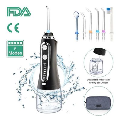 5 tilstande Oral irrigator 300 ml bærbar vand Tandtråd Tandtænder Renser Usb genopladelig irrigator med rejsetaske Sort