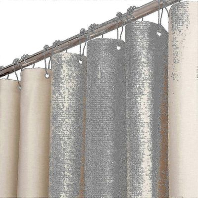 180 X 200 cm, erittäin pitkä kangassuihkuverho beige/kerma, pellavakuvioitu raskas kangas suihkuverhosetti 12 muovikoukulla SZRH A-F