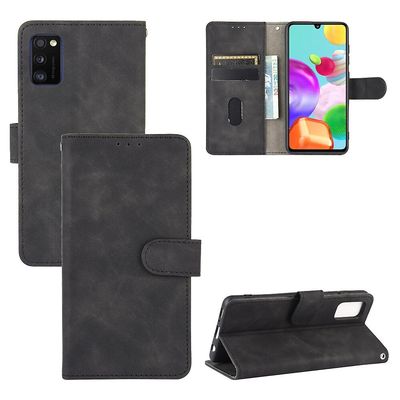 Etui til Samsung Galaxy A41 Cover Premium læder med kortholder Flip Folio magnetisk etui etui - sort