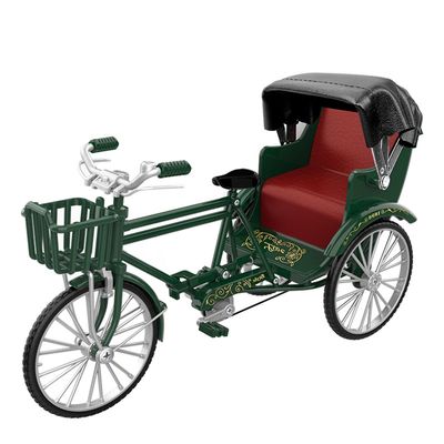 Haloppe Kolmipyöräinen malli nostalginen retrotyyli laajennettava katos liikkuva ketjusimulaatio pyörän koriste 1:10 mittakaava pienoisseos riksa k...