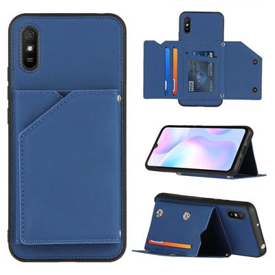 Gangxun Sag For Xiaomi Redmi 9a Vintage Cuir Cover Læderetui Kofanger - Bleu
