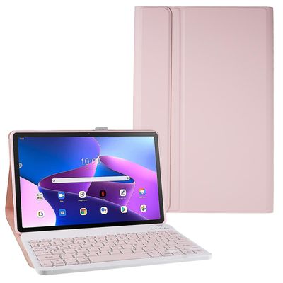 For Lenovo Tab M10 Plus (gen 3) Pu Leather støtsikkert nettbrettstativ Anti-ripedeksel med Bluetooth-tastatur Rosa