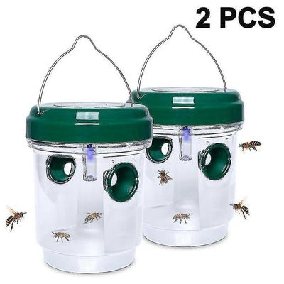 2 pakkaus aurinkoampiaisansat roikkuvat, aurinkoenergialla toimiva ampiaistappa uv-led-valolla, uudelleenkäytettävä mehiläisten sieppari ulkona Hor...