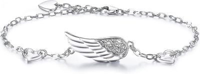 Kvinner Silver Angel Wings armbånd 925 Sterling Silver Justerbar kjedediamant hvitt gullbelagt armbånd Morsdagsgave til kvinner jenter