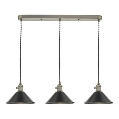 Dar Lighting Hadano Straight Bar Antik Krom Suspension Med Antikke Petwer Nuancer, 3x E14