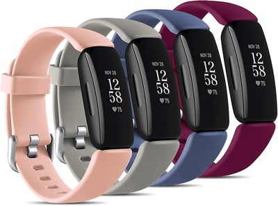 Heytea Fitbit Inspire 2:lle yhteensopivat 4 kpl vaihtohihnat, säädettävä lisävaruste Pehmeä silikoni urheiluranneke naisille Miehille, Sininen Harm...