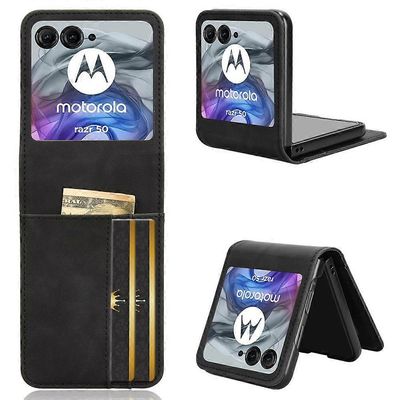Motorola Razr 50 5G / Razr 2024 5G kotelo Erotettava design-korttipaikka nahka + PC-puhelimen kansi Musta