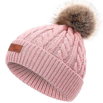 Mikasa Toddler Baby Kids Strikket Hue Aftagelig Mørk Pink