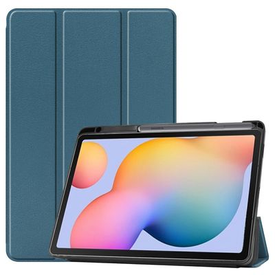 For Samsung Galaxy Tab S6 Lite/S6 Lite (2022) Tre ganger med stativ i skinn Smart Case med pennespor Blå