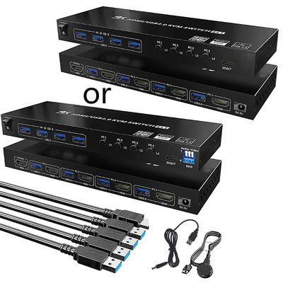 USB3.0 HDMI -yhteensopiva KVM-kytkin 4 USB-kaapelilla ja kaukosäätimellä