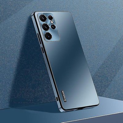 Lelinker Metallialumiiniseoskotelon kanssa yhteensopiva Samsung Galaxy S24 Ultra / S24+/ S24 matta iskunkestävä kova puskuri Tummansininen Galaxy S...