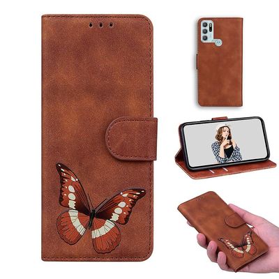 Etui til Motorola Moto G60s Butterfly Cover Premium Læder Magnetisk- Pink Brown