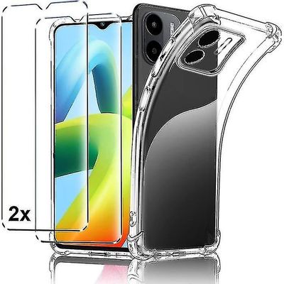 Kotelo Xiaomi Redmi A1 - A2 + 2 lasi karkaistu lasikotelo pehmeä läpinäkyvä silikoni