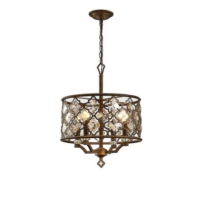 Inspired Lighting Indie Cylindrisk loft vedhæng 4 lys E14 Mokka, Teak forgyldt krystal