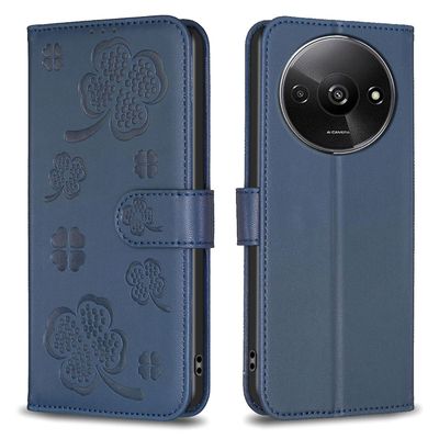 Xiaomi Redmi A3 -kotelolle Lucky Clover nahkainen läppäpuhelimen kansi - sininen Xiaomi Poco C61 4G