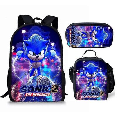 Bhtv 3kpl Sonic-reppu + lounaspakkaus + kynälaukku Koululaukkulaukut Lapset Ala-asteen yläkoululaiset Reppu Olkalaukku Penaali Ääni-6 Backpack