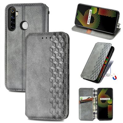 Kompatibel med Realme 6i Flip Case Etui Vintage Wallet Flip Cover med magnetisk lukning Coque - Blå grå