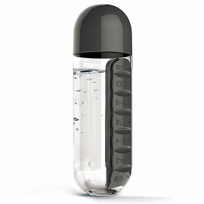 Witdreamer Rejse vandflaske med pilleholder boks Sort