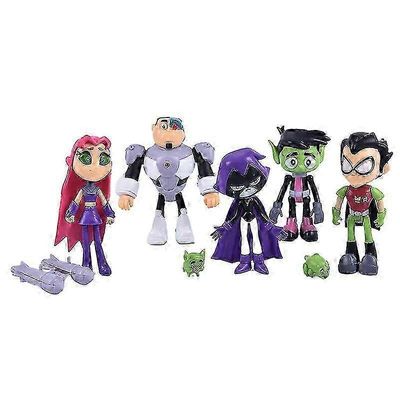 7kpl / sarja Teini Titans Go Robin Cyborg Beast Poika Korppi ToimintaHahmo Lelu Lapsi Lahja Monivärinen 5pcs