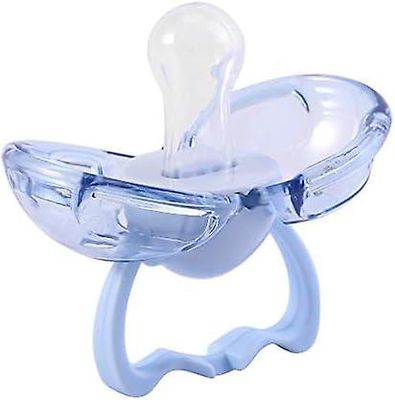Baby sut, nyfødt baby sikkerhed silikone tommelfinger type lukker automatisk støvtæt spædbarnsnippel sut Blå Round head