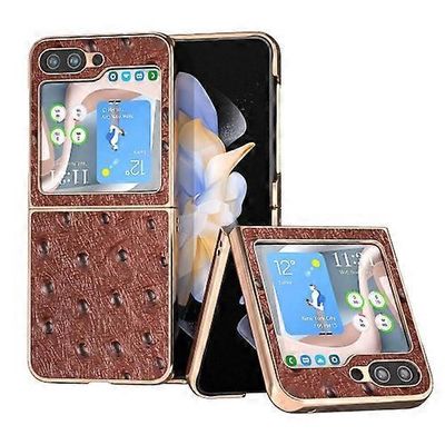 Mycase Samsung Galaxy Z Flip5 aitoa nahkaa strutsi tekstuurisarjan nanopinnoitus puhelinkotelo Ruskea