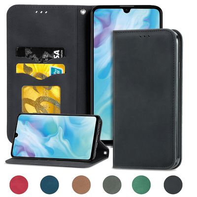 Gangxun Sag For Huawei P30 Lite Magnetisk Lukning Læder Tegnebog Cover Housse Etui Shockproof - Sort