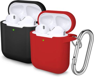 AIR 2 stk beskyttelsesetuier med karabinhage til Apple Airpods 2 1 (sort/rød)