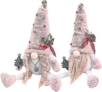 Julen Gnomes, jul ornamenter, santa plysj ansiktsløs dukke dverg elf figurine Xmas dekorasjon rosa 2 stk
