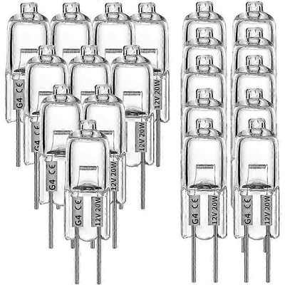 G4 Halogeenilamput 20W 12V - 20 kpl 2-nastaiset kirkkaat lamppupolttimot lieden valaistukseen, 3000 tuntia pitkä käyttöikä Läpinäkyvä