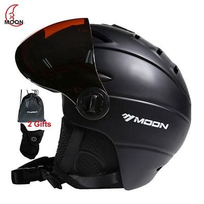 Moon Professional Halv-dækket Ski Hjelm Integreret støbt Sports Man Kvinder Snow Skiløb Snowboard hjelme med beskyttelsesbriller Cover sort L(58-61cm)