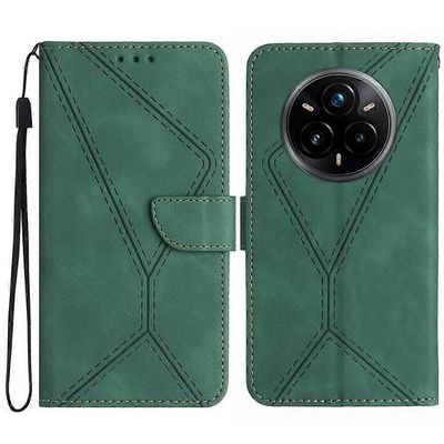 varten Realme 14 Pro 5G Kotelo Ihon Kosketuslinjat Painettu PU Nahkainen Flip Puhelimen Kuori - Vihreä Monivärinen Green