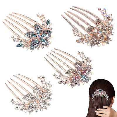4 stk Flower Floral Hair Combs Brude Wedding Hair Crystal Rhinestones Kvinner Hair Side Combs Hair tilbehør for kvinner