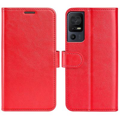 For TCL 40 SE Flip telefondeksel Crazy Horse Texture Telefonveske PU Leather Wallet Stand Telefon Shell Rød