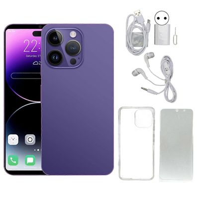I14 Pro Max 6.1 tuuman matkapuhelin Androd 11.0: lle 4GB 64GB älypuhelintuki 5G kaksikaistainen WiFi 7000mAh akulla 100240V violetti EU Plug