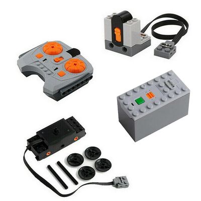 4 stk Technic Power Functions Batteri Box Train Motor Mottaker Remote Bundle Lot Hand