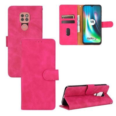 Etui til Motorola Moto G9 Play Cover Premium læder med kortholder Flip Folio magnetisk etui etui coque - sort Pink